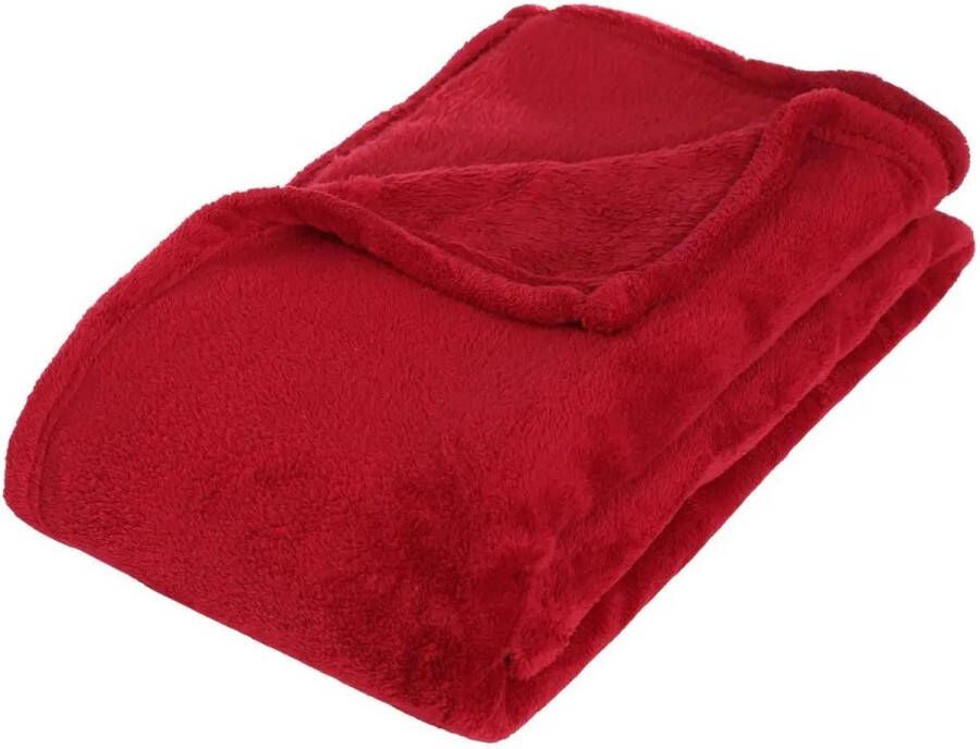 Atmosphera Fleece deken fleeceplaid rood 125 x 150 cm polyester Bankdeken Fleece deken Fleece plaid