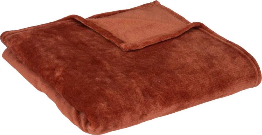 Atmosphera fleece deken fleeceplaid terracotta 130 x 180 cm polyester Bankdeken