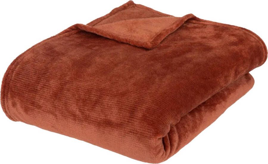 Atmosphera fleece deken fleeceplaid terracotta 180 x 230 cm polyester Molton Bankdeken