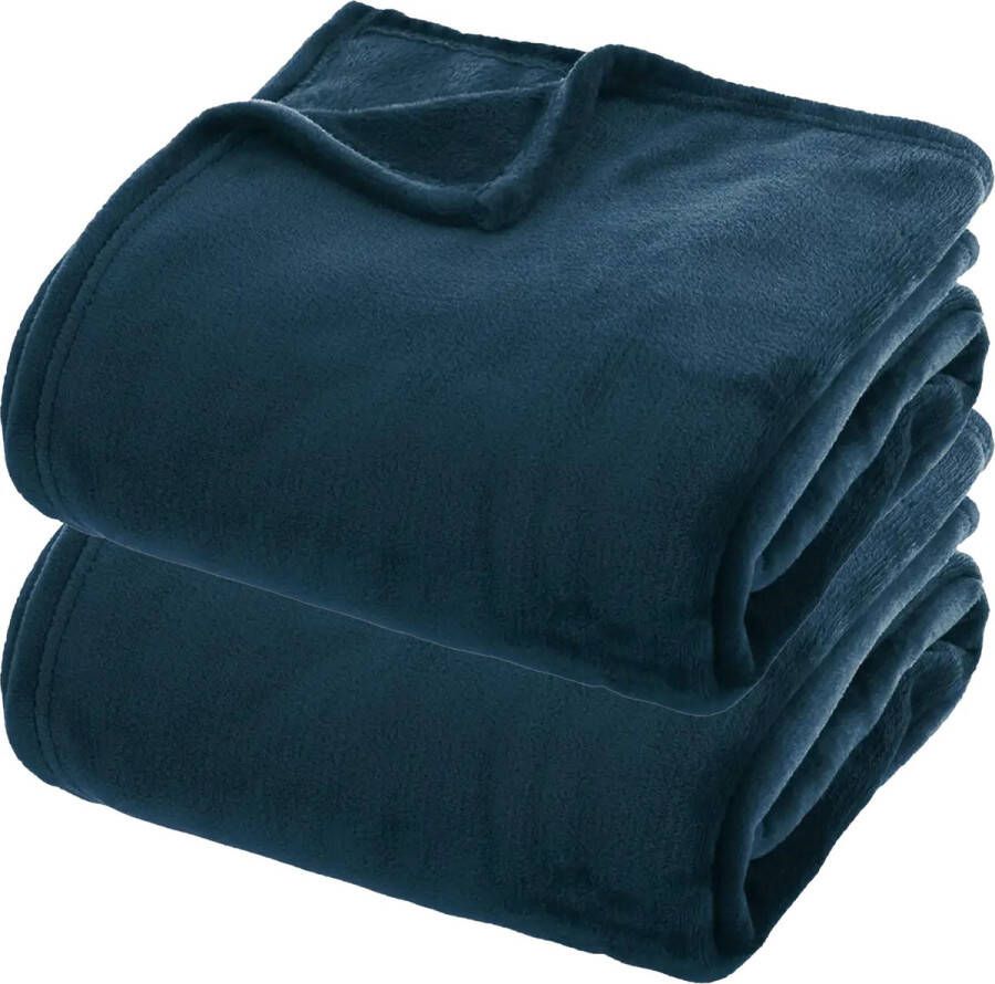 Atmosphera fleece dekens fleeceplaids 2x donkerblauw 180x230 cm polyester Molton Bankdeken