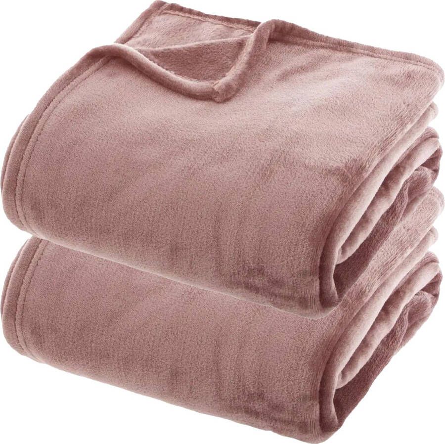Atmosphera fleece dekens fleeceplaids 2x oud roze 180 x 230 cm polyester Molton Bankdeken