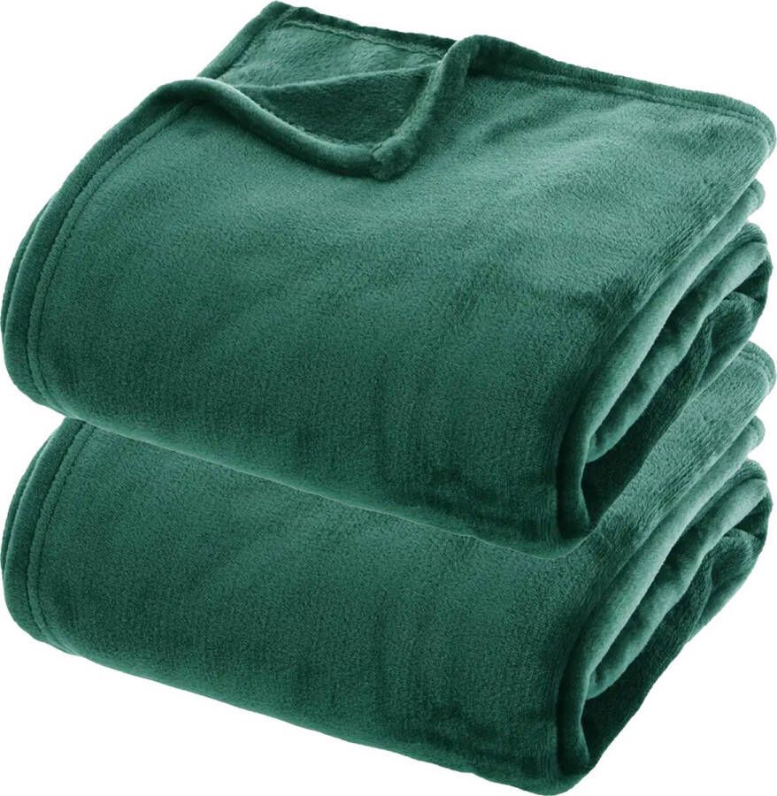 Atmosphera fleece dekens fleeceplaids 2x smaragd groen- 180x230 cm polyester- Molton Bankdeken