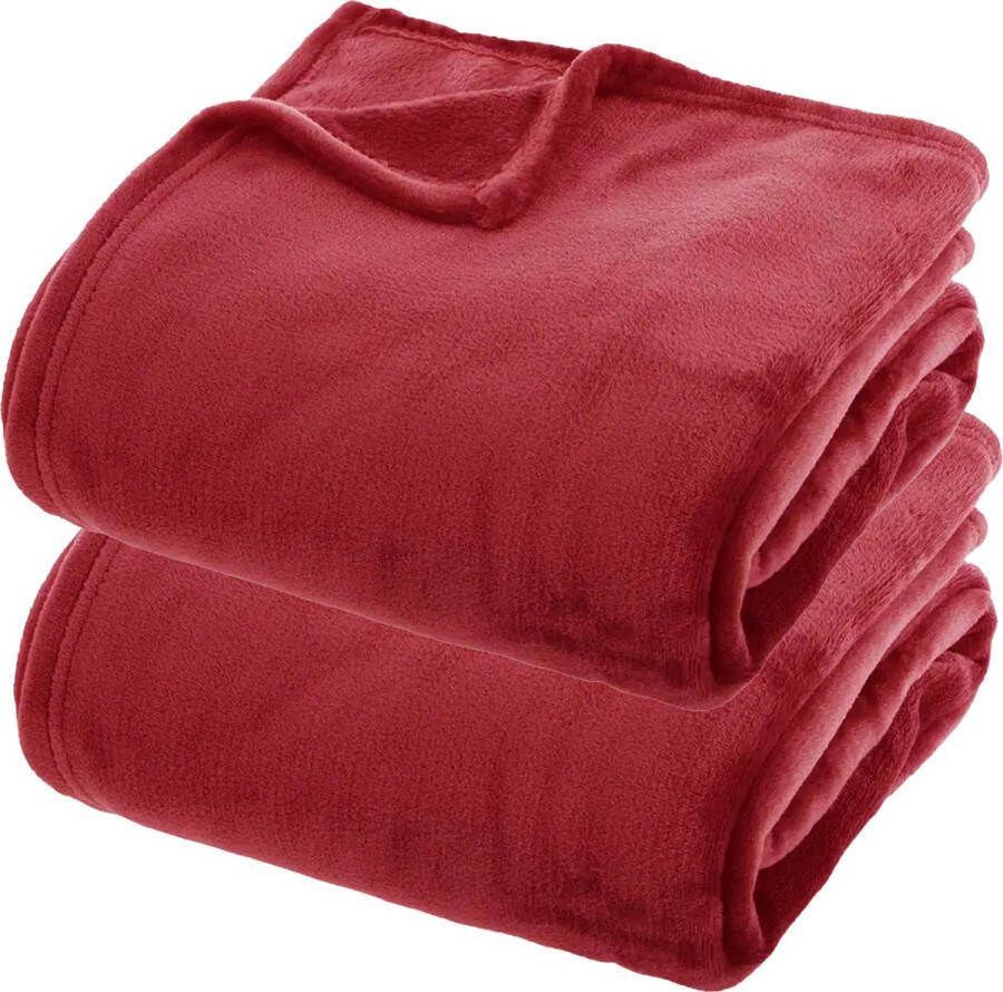 Atmosphera fleece dekens fleeceplaids 2x warm rood 180 x 230 cm polyester Molton Bankdeken