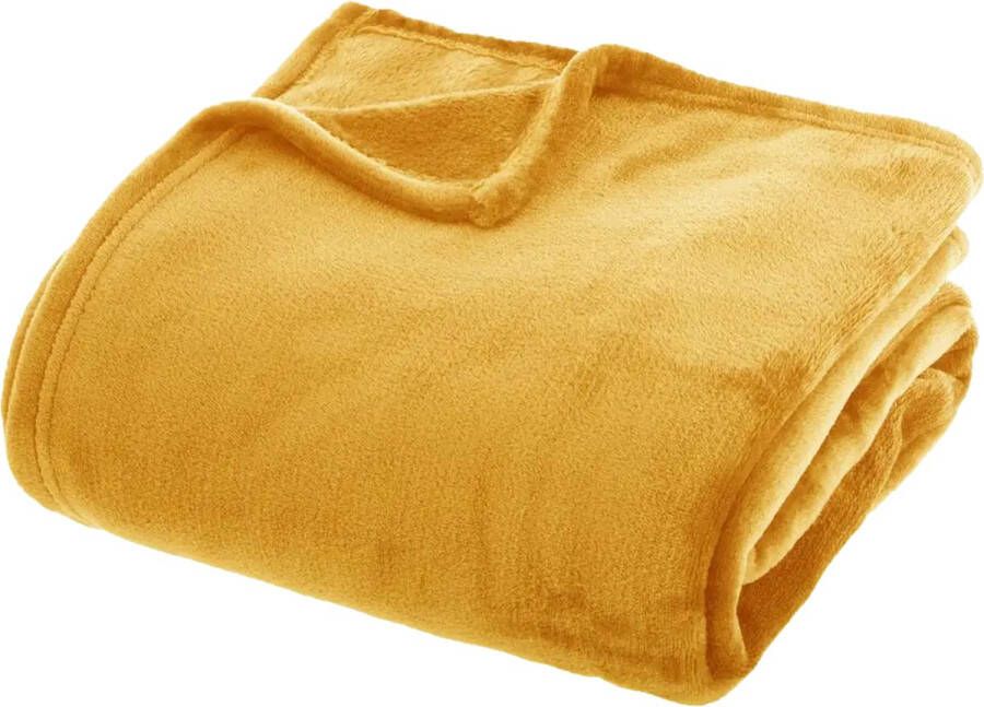 Atmosphera Plaid bank deken mosterdgeel polyester 180 x 230 cm Plaids