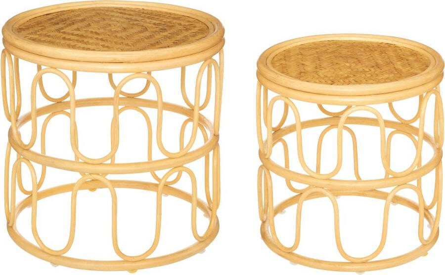 Atmosphera Henriette Bijzettafels Bamboe Rotan Set van 2