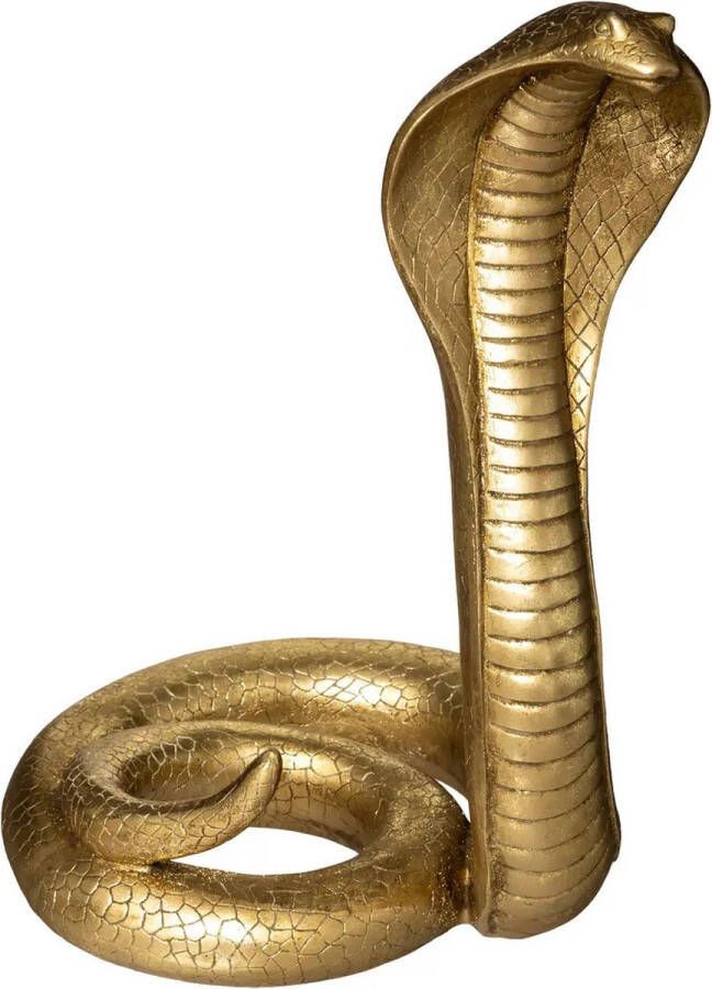 Atmosphera Home decoratie dier slangen beeldje Cobra goud kleurig 36 x 25 cm Beeldjes