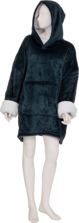 Atmosphera Hoodie Plaid – Blauw – Fleece hoodie deken met mouwen – Oversized knuffeltrui voor heren en dames – Snuggie Oodie