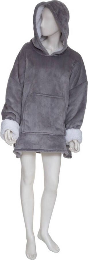 Atmosphera Hoodie Plaid – grijs – Fleece hoodie deken met mouwen – Oversized knuffeltrui voor heren en dames – Snuggie Oodie