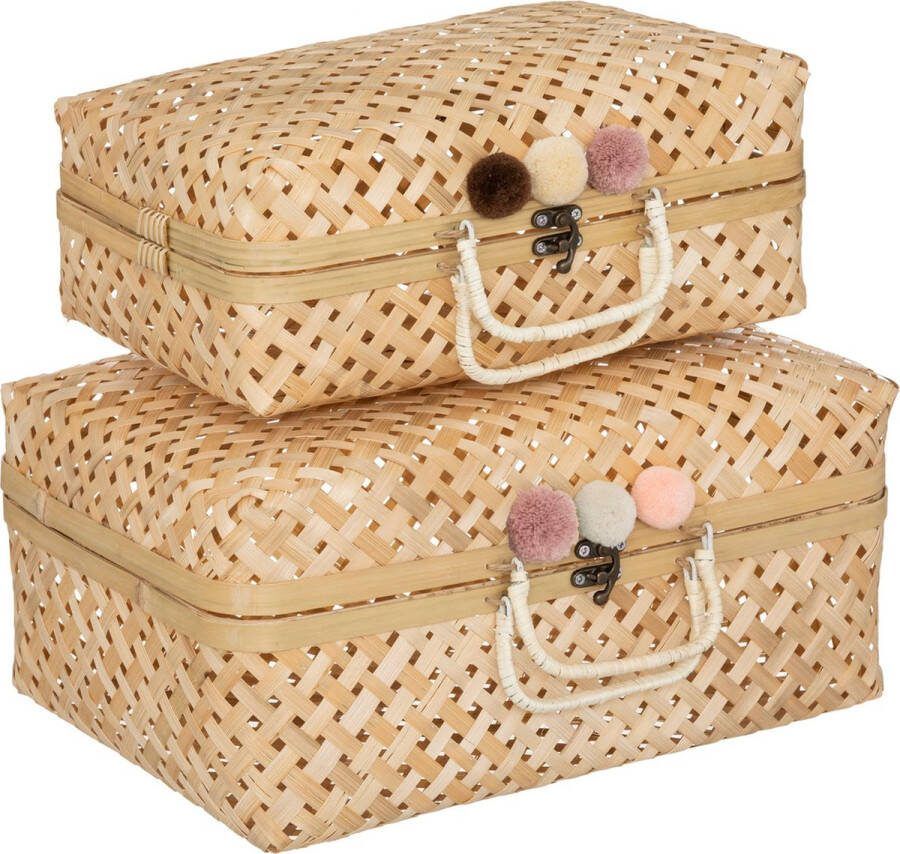 Atmosphera Kids Bamboe manden Set van 2 stuks 38x15x28cm Beige