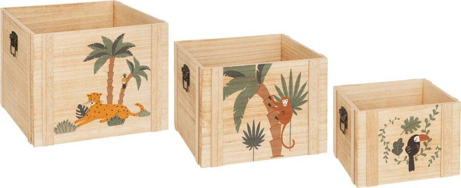 Atmosphera kids houten kratten jungle Set van 3 Opbergers