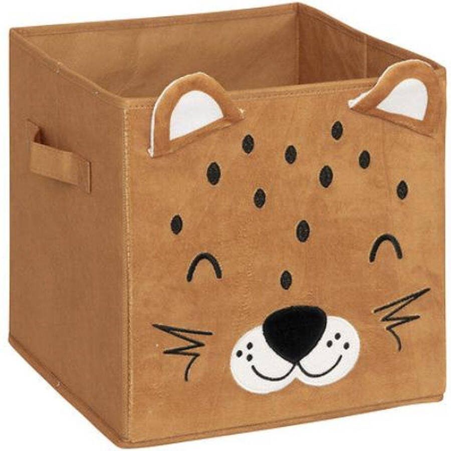 Atmosphera Kids Joey Luipaard opbergdoos met oortjes 29x29x29cm Opvouwbaar Bruin