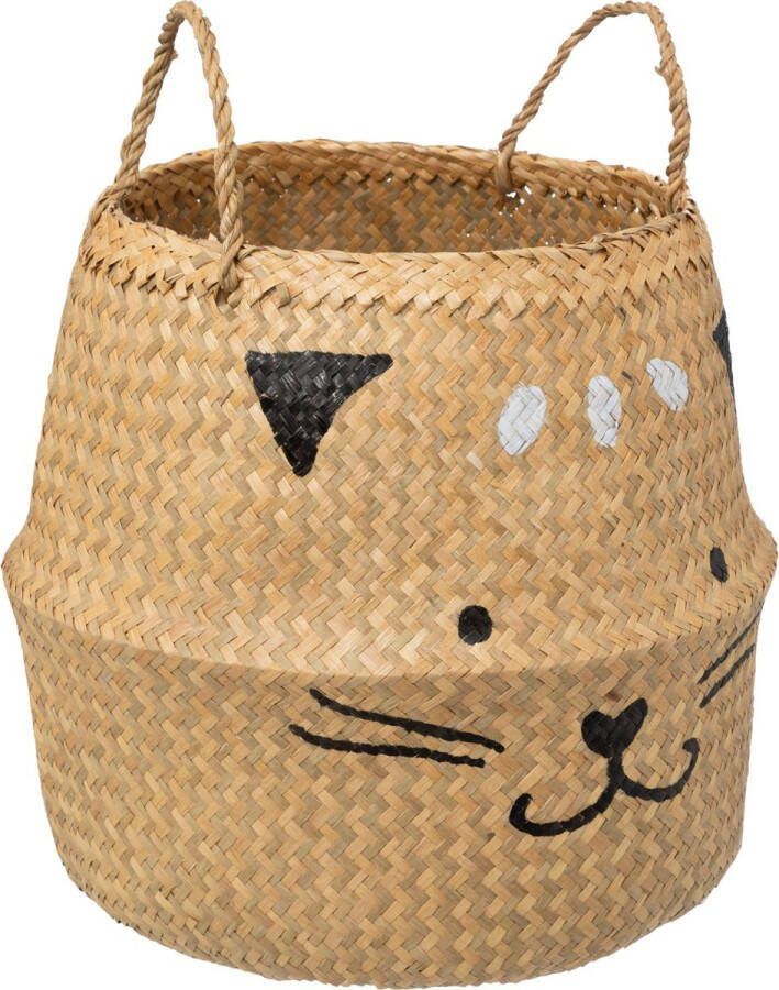 Atmosphera Kids Opbergmand Kat uit riet Ø37x38cm Beige