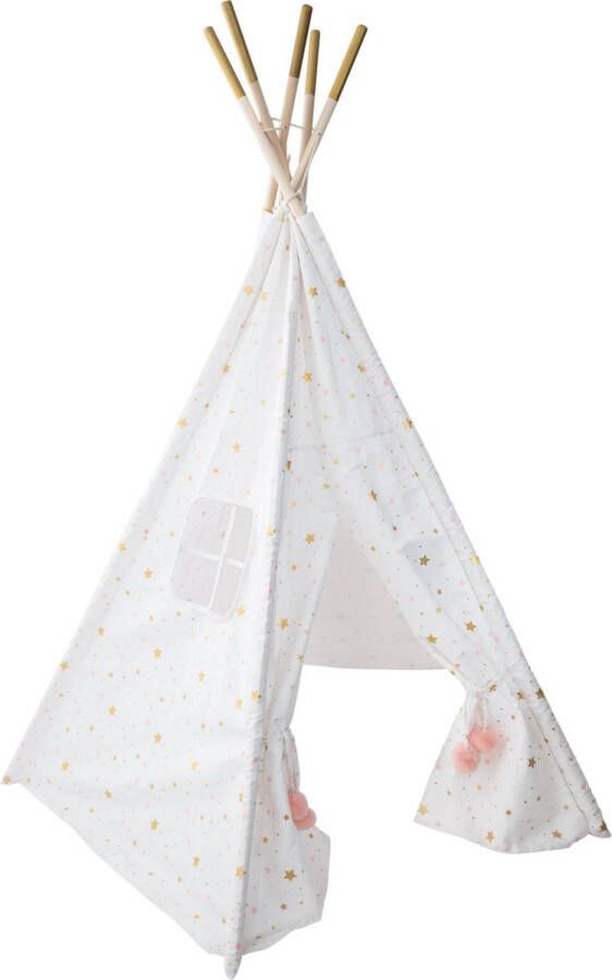 Atmosphera Kinder-tipi wigwam wit met goude en roze sterren Speeltent Hoogte 160 cm Katoen