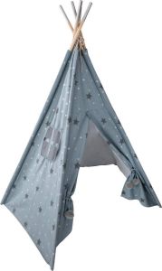 Atmosphera Kinder Tipi wigwam- blauw met grijze en zilveren sterren Speeltent Hoogte 160 cm Katoen