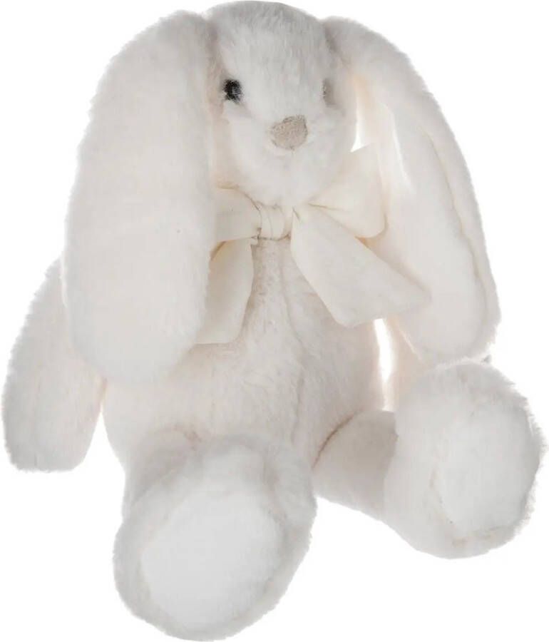 Atmosphera Knuffeldier konijn met strikje zachte pluche stof knuffels creme wit 30 cm Knuffeldier