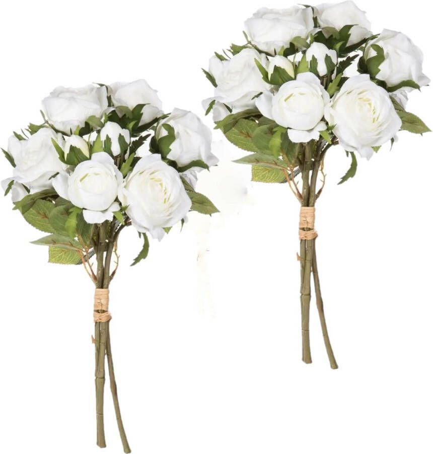 Atmosphera kunstbloemen 2 boeketten 14 witte rozen 40 cm