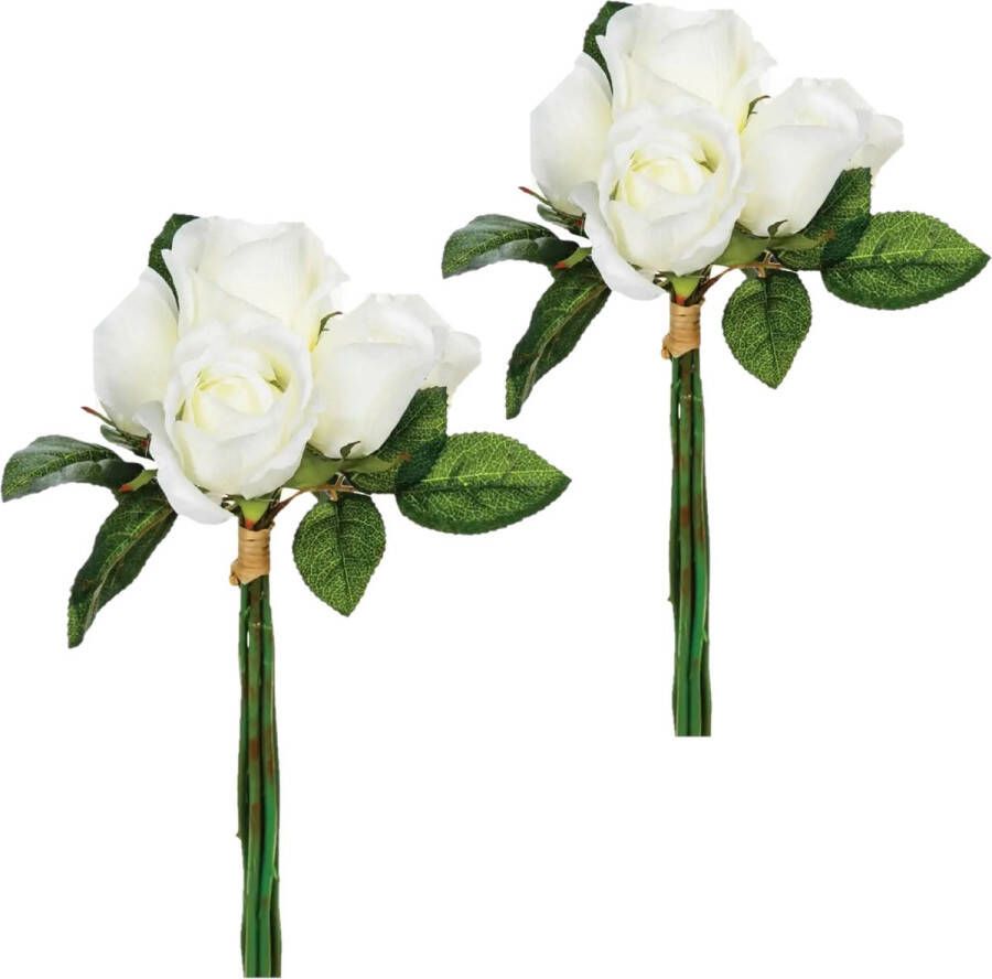 Atmosphera kunstbloemen 2 boeketten 7 witte rozen 30 cm