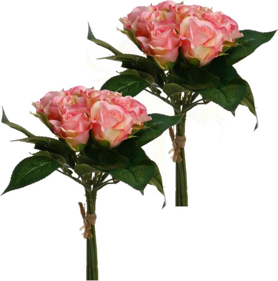 Atmosphera kunstbloemen 2 boeketten 9 roze rozen 24 cm