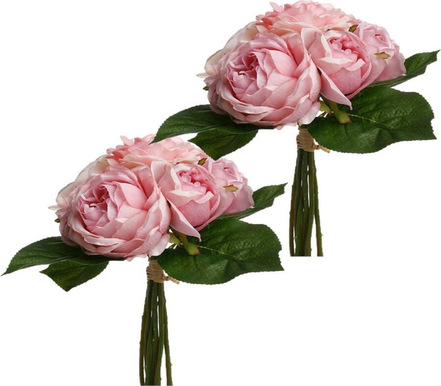 Atmosphera kunstbloemen 2 boeketten 9 roze rozen 30 cm