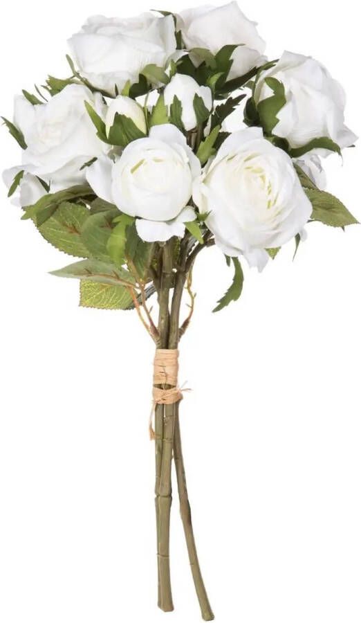 Atmosphera kunstbloemen boeket 14 witte rozen 40 cm Kunstbloemen