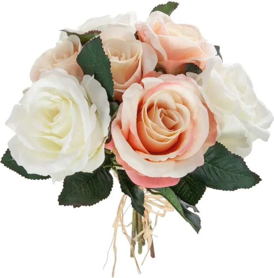 Atmosphera kunstbloemen boeket 7 roze witte rozen 30 cm Kunstbloemen