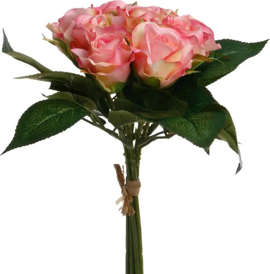 Atmosphera kunstbloemen boeket 9 roze rozen 24 cm Kunstbloemen