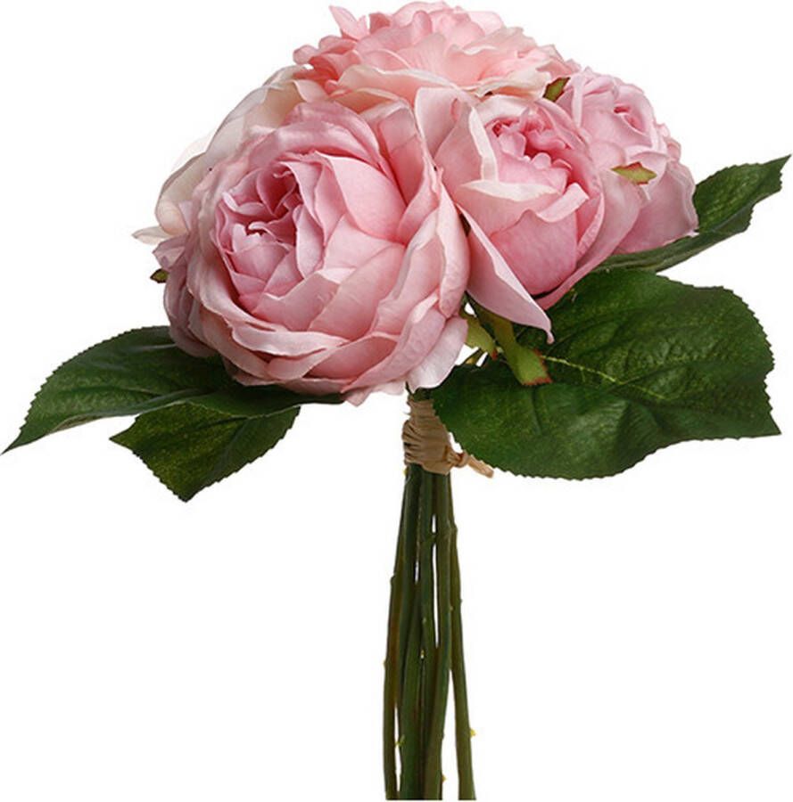 Atmosphera kunstbloemen boeket 9 roze rozen 30 cm Kunstbloemen