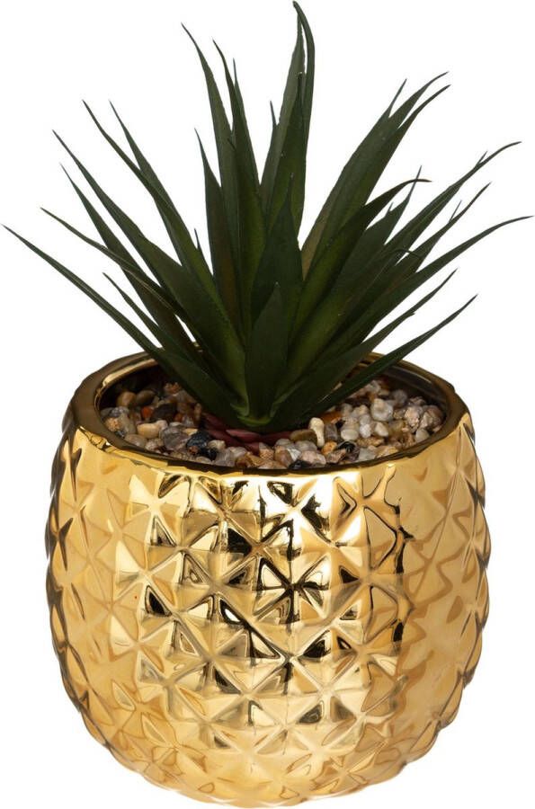 Atmosphera kunstplant ananas met gouden pot OF witte pot OF zwarte pot H21 cm Plant Klein kamerplantje