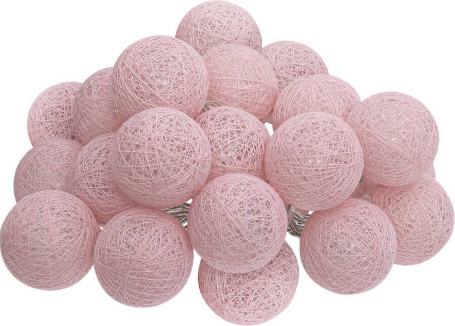 Atmosphera Lichtslinger 20 verlichte balletjes bollen 6 cm lichtroze 435 cm met stekker