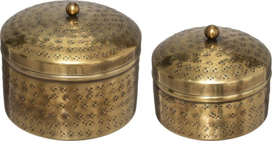 Atmosphera Metalen Doos Set van 2 Oasis Goudkleur Decoratieve Dozen Opbergers