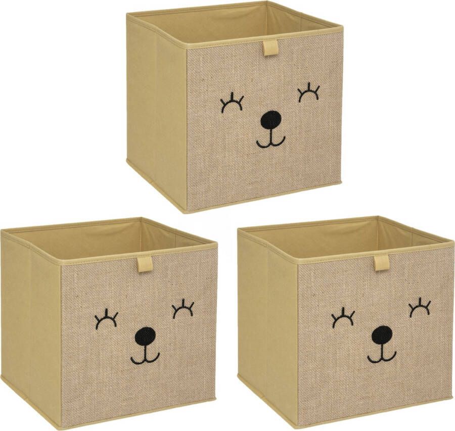 Atmosphera Opbergmand kastmand beer 3x voor kinderen karton kunststof bruin 30 x 30 cm Opbergmanden