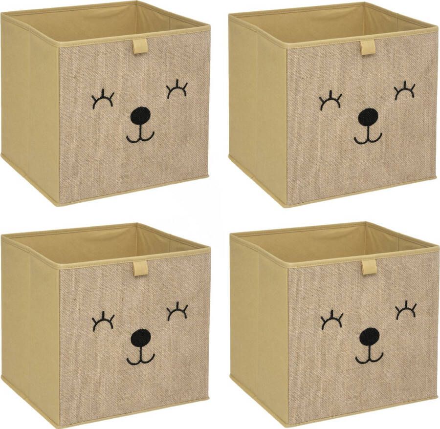 Atmosphera Opbergmand kastmand beer 4x voor kinderen karton kunststof bruin 30 x 30 cm Opbergmanden