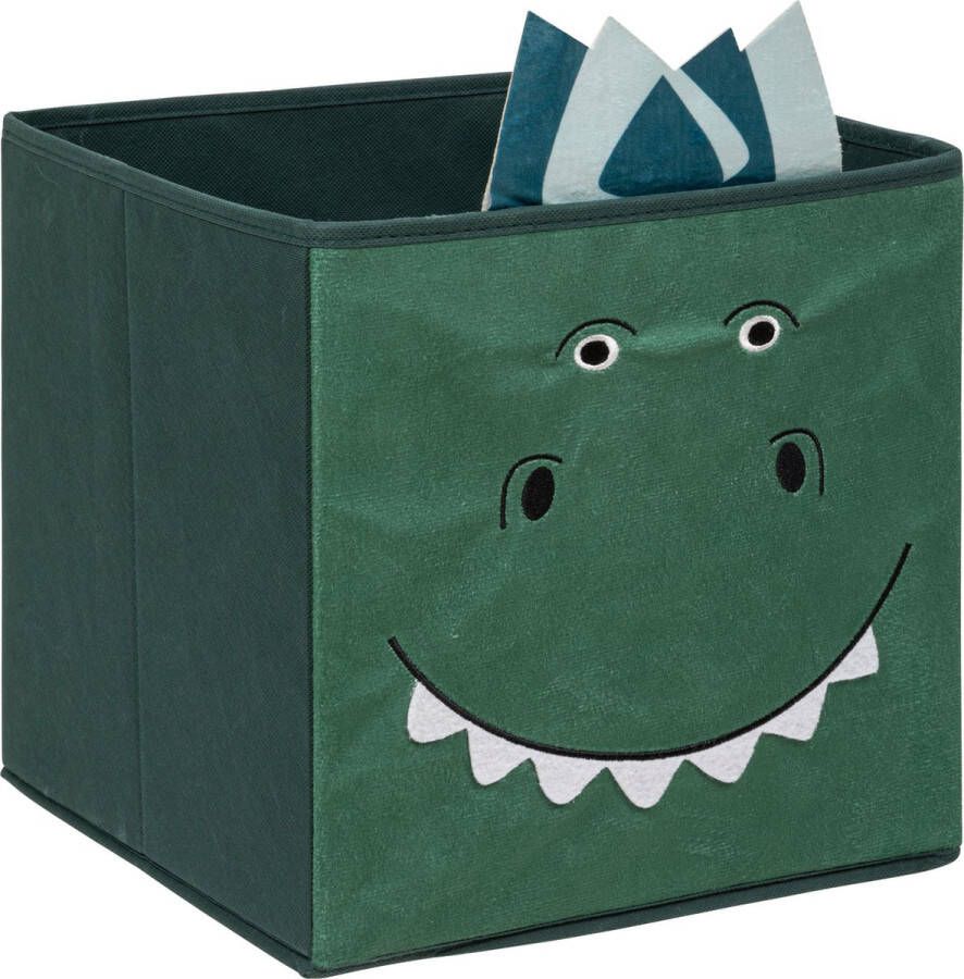 Atmosphera Opbergmand kastmand dino voor kinderen karton kunststof groen 30 x 30 cm Opbergmanden