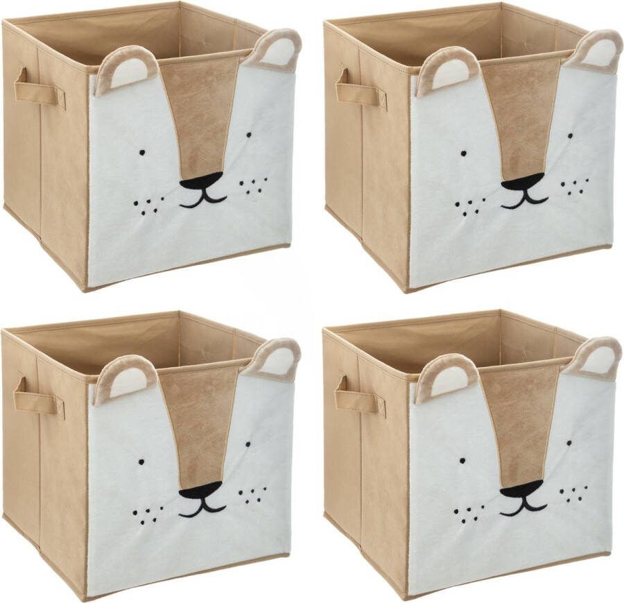 Atmosphera Opbergmand kastmand leeuw 4x voor kinderen karton kunststof bruin 30 x 30 cm Opbergmanden