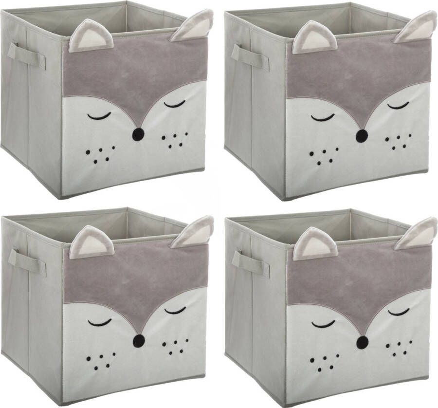 Atmosphera Opbergmand kastmand vos 4x voor kinderen karton kunststof grijs 30 x 30 cm Opbergmanden
