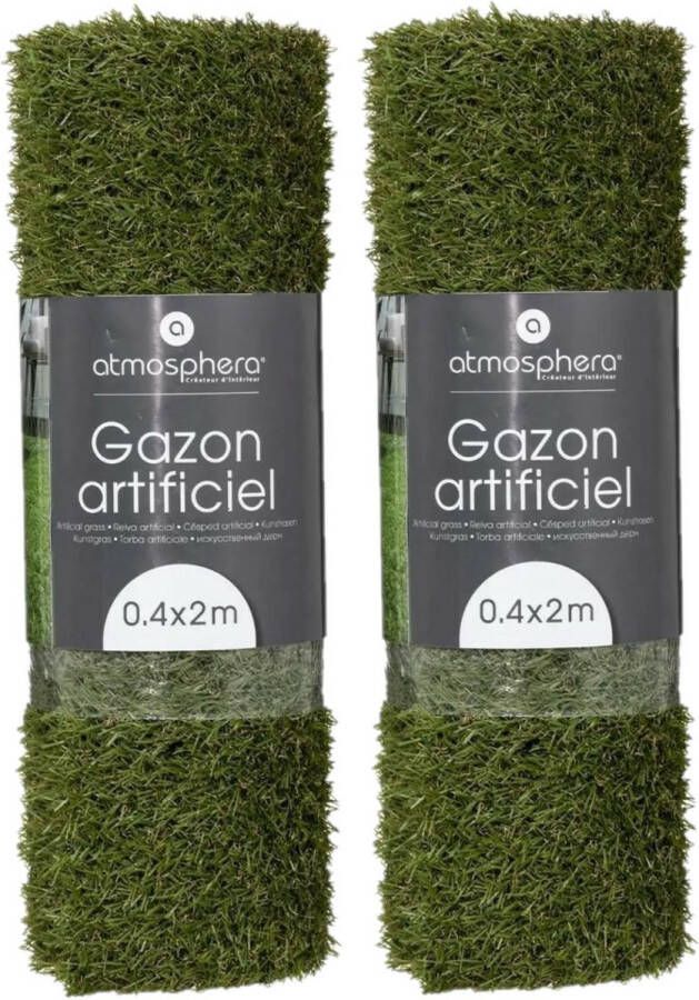 Atmosphera Pakket van 2x stuks kunstgras grastapijten 40 x 200 cm Ondergrond voor speelgoed of tuinmeubilair