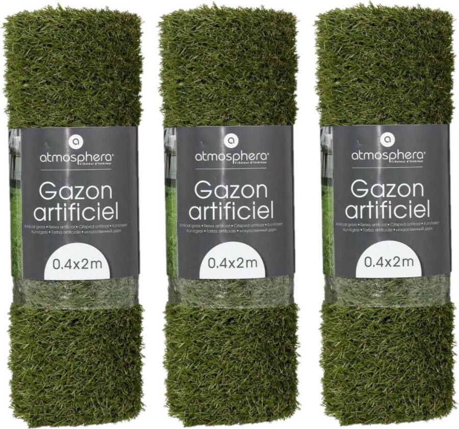 Atmosphera Pakket van 3x stuks kunstgras grastapijten 40 x 200 cm Ondergrond voor speelgoed of tuinmeubilair