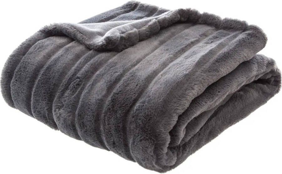 Atmosphera Plaid deken Manoir donker grijs 120 x 160 cm polyester Plaids