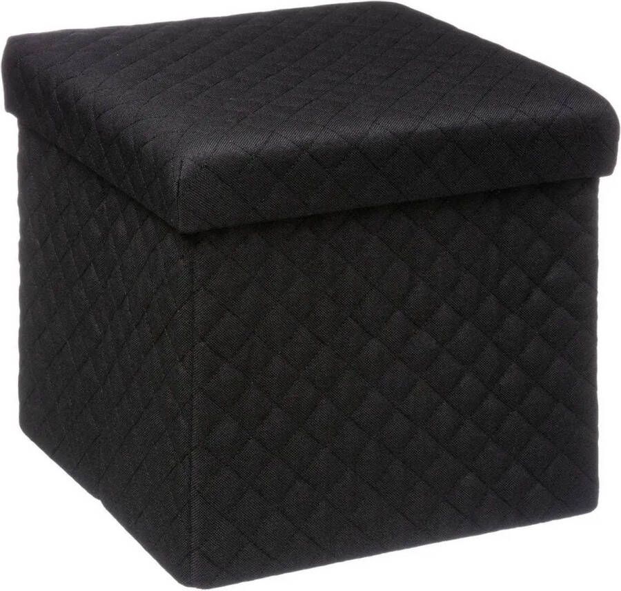 5Five Poef Hocker opbergbox zwart polyester mdf 31 x 31 cm Opbergbox