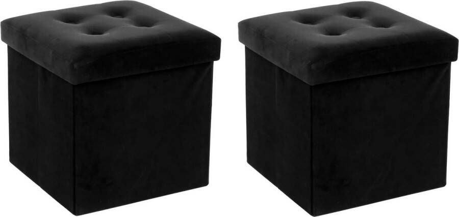 Atmosphera Poef hocker voetenbankje 2x opbergbox zwart PU MDF 38 x 38 cm opvouwbaar