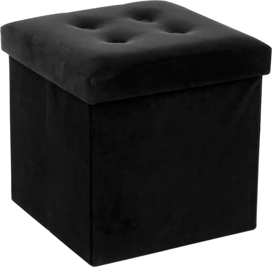 Atmosphera Poef hocker voetenbankje opbergbox zwart PU MDF 38 x 38 cm opvouwbaar