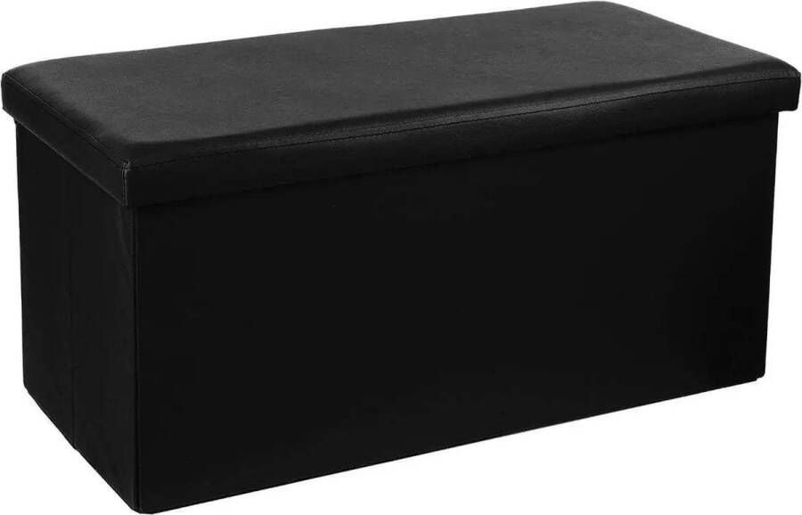 Atmosphera Poef hocker voetenbankje opbergbox zwart PU MDF 76 x 38 x 38 cm opvouwbaar