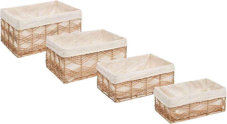 Atmosphera Rosy Stro manden set van 4 stuks 33x23x48cm Rotan