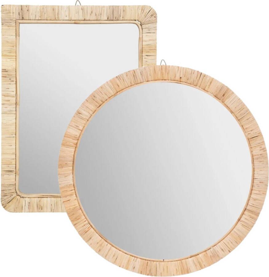 Atmosphera Set van 2x spiegels wandspiegels rotan beige Woondecoratie accessoires