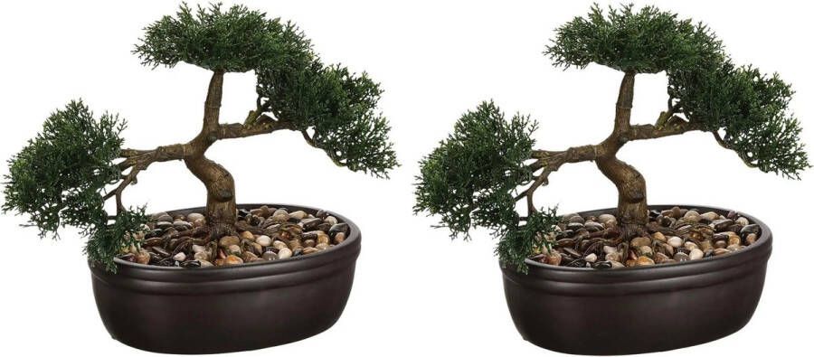 Atmosphera Set van 2x stuks bonsai in keramische pot 23 cm Kunstplanten