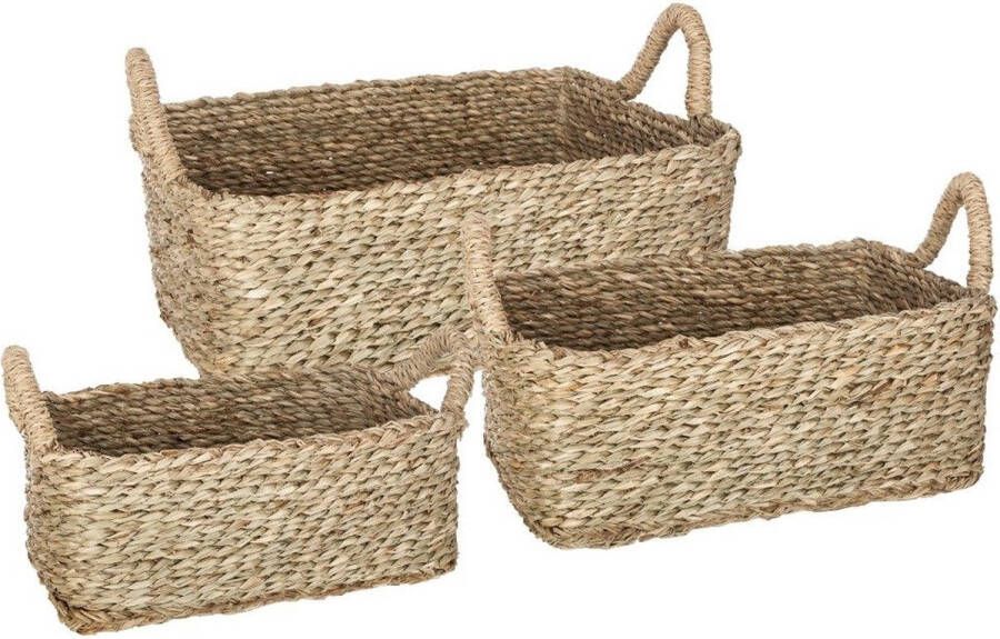 Atmosphera Set van drie rechthoekige decoratieve manden met handvatten 3 maten