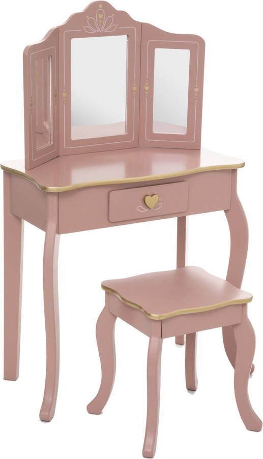 Atmosphera Sisi Kaptafel make up visagie tafel hartje design kinderkamer meisje met krukje roze met gouden afwerking