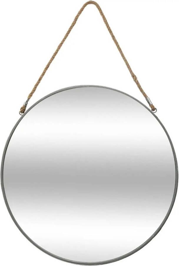 Atmosphera Spiegel wandspiegel rond D55 cm metaal grijs met touw Woondecoratie accessoires