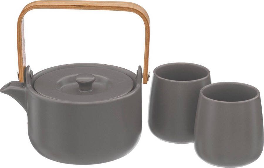 Atmosphera theepot met 2 kopjes taupe 50 cl Klein theepotje Keramiek