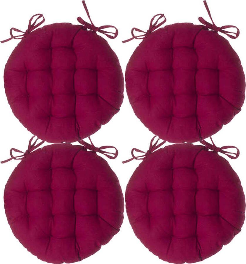 Atmosphera Tuinstoelkussen 4x donkerrood katoen 38 x 38 x 6.5 cm wicker zitkussen rond